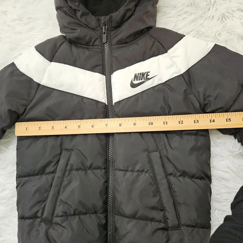 Nike Unisex Sz 3-4yrs Black & White‎ Puffer Hooded Zip Up Jacket Pockets